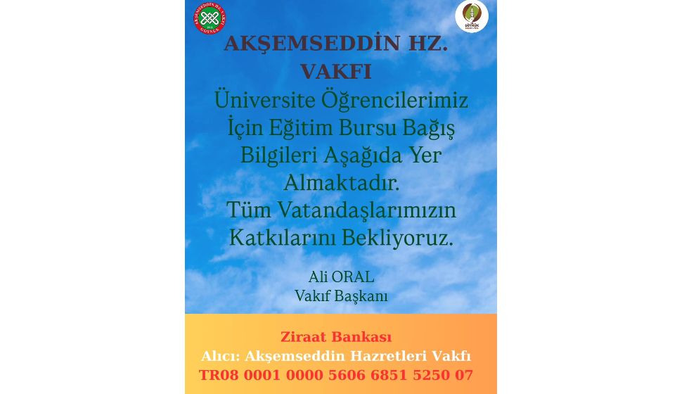 Akşemseddin Hz. Vakfı'ndan Üniversite Öğrencilerine Burs Desteği